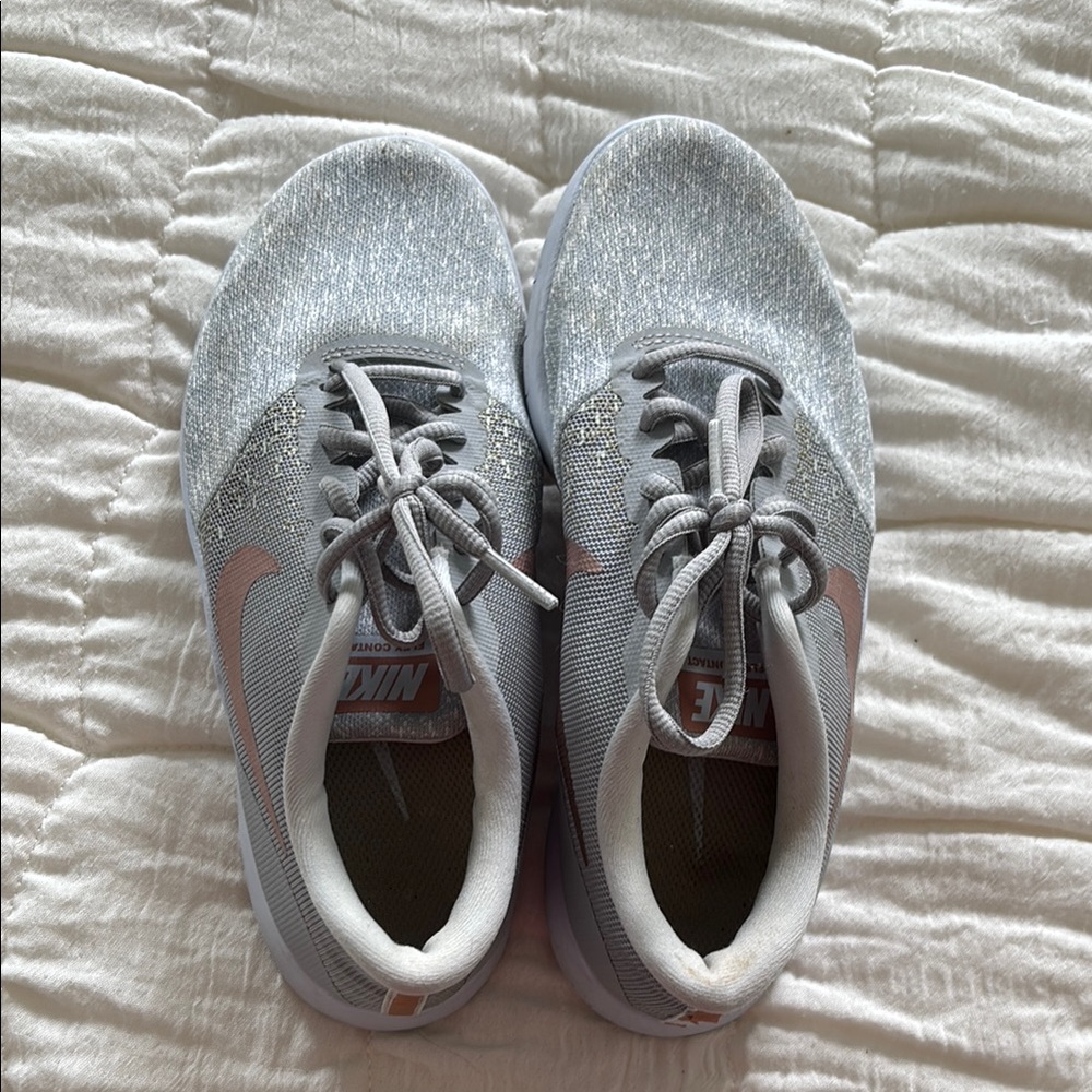 Nike Gray and Metallic Copper Sneakers with Soft Sole and Lace-Up Design